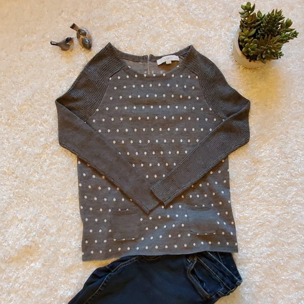 The Loft Gray & White Polka Dot Ribbed Sweater